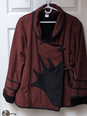 Women's Rust Red Asymmetric Jacket with Black Trim